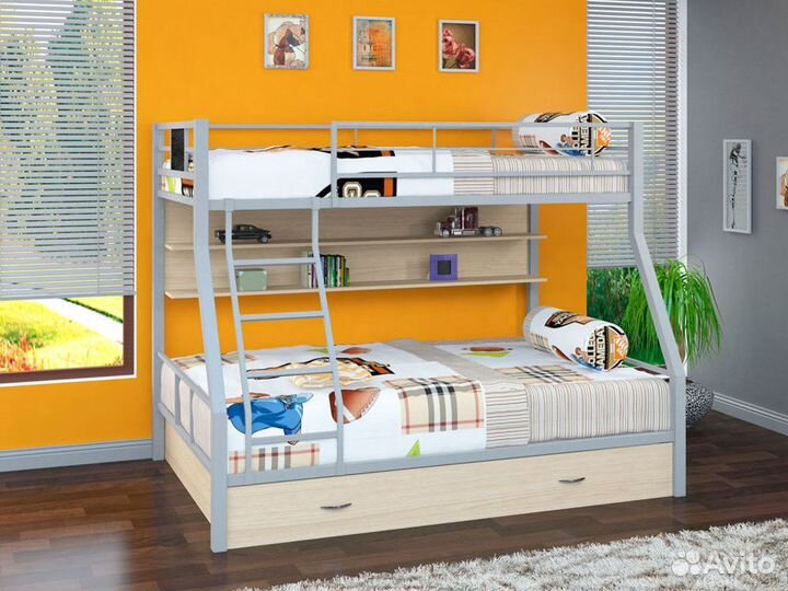 Двухъярусная кровать металлическая цвет серый