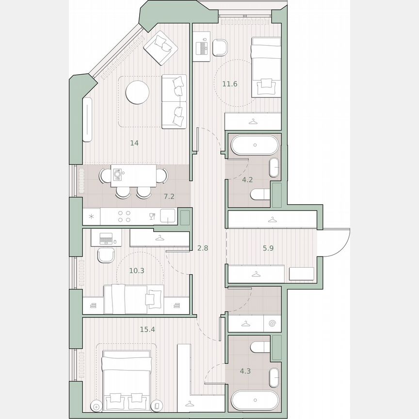 3-к. квартира, 83,1 м², 12/13 эт.