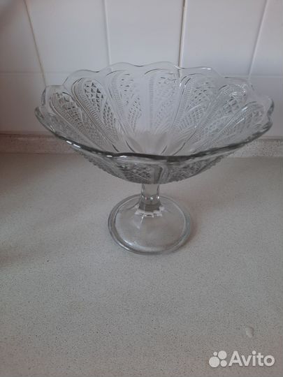 Ваза для фруктов на ножке стекло СССР