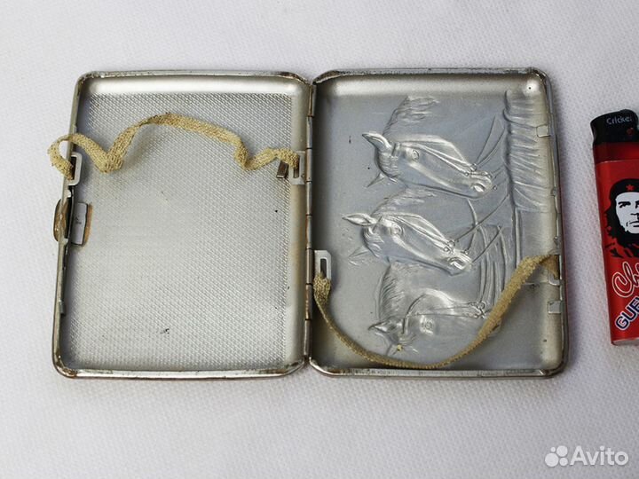 Портсигар латунный Тройка лошадей СССР