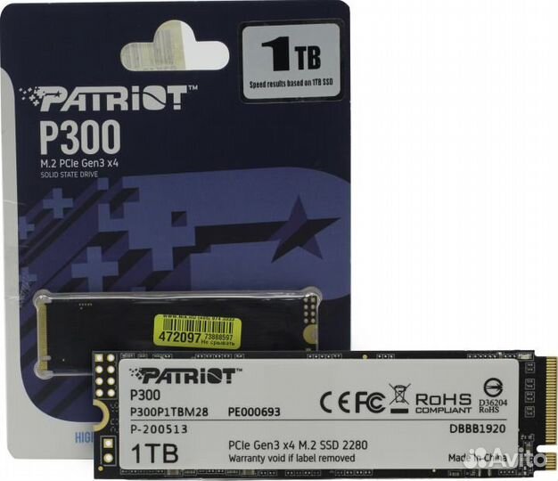 SSD Patriot P300 P300P1TBM28 (1 Тб, M.2, M.2 PCI-E