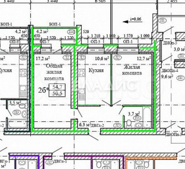 2-к. квартира, 53,7 м², 3/17 эт.