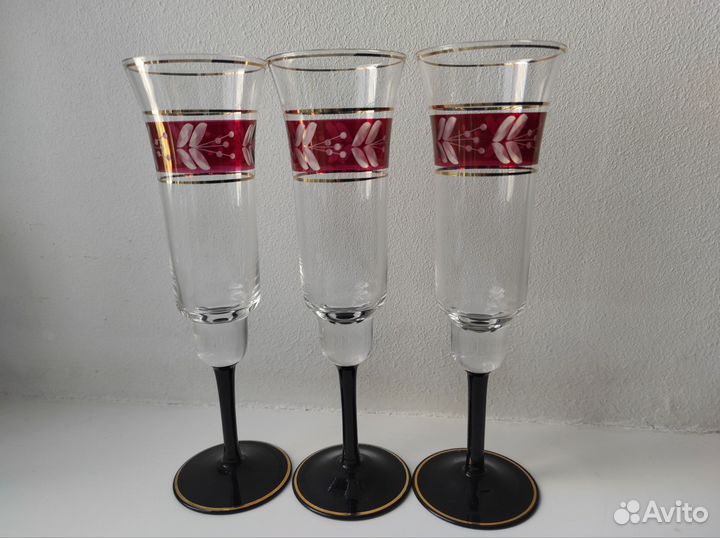 Высокие фужеры Богемия Bohemia 3 шт редкие