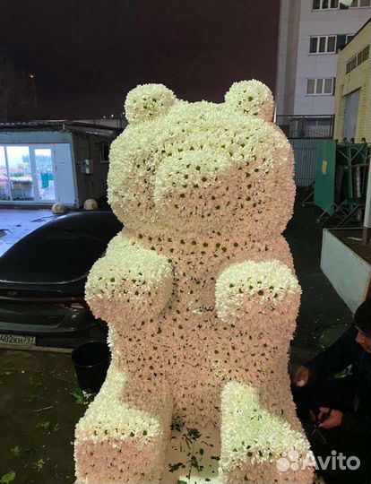 Медведь из хризантемы, из цветов, доставка, мишка