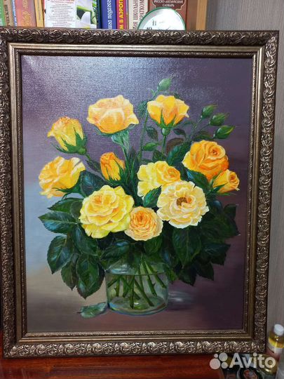 Картина маслом,Желтые розы