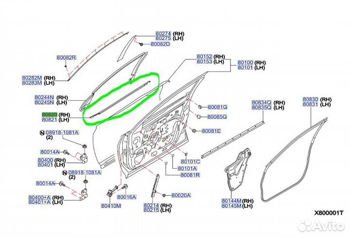Б/У Уплотнитель опускного стекла В хорошем