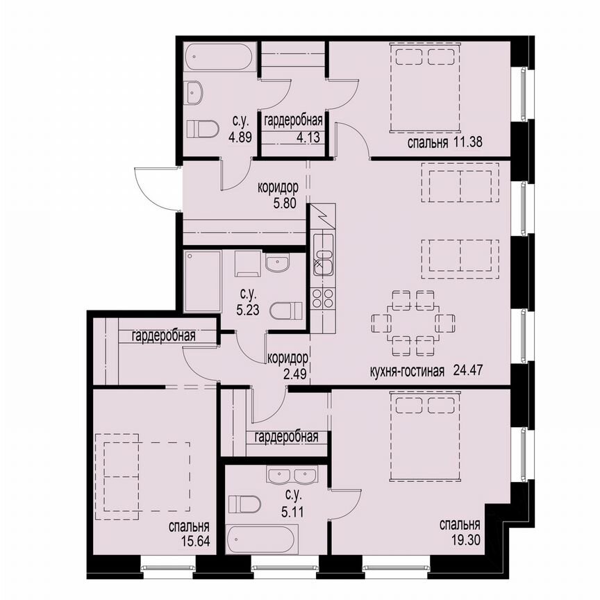 3-к. квартира, 98,4 м², 2/12 эт.