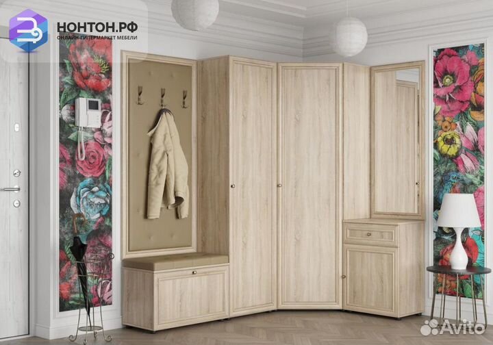 Угловая прихожая Оскар-7А дуб сонома светлый / кож