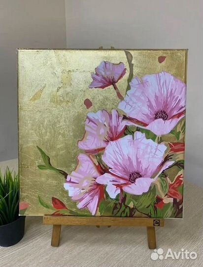 Картина с золотой паталью 40х40 