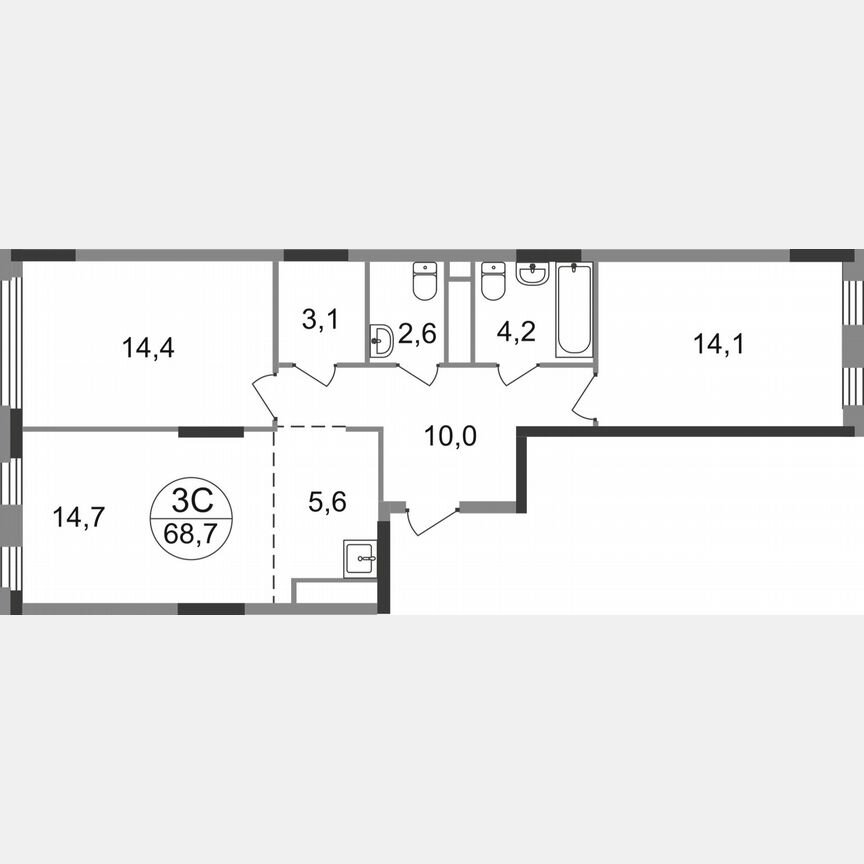 3-к. квартира, 68,7 м², 10/17 эт.