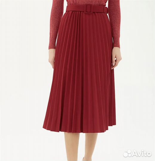 Юбка красная миди теплая бордо гофре, плиссировка