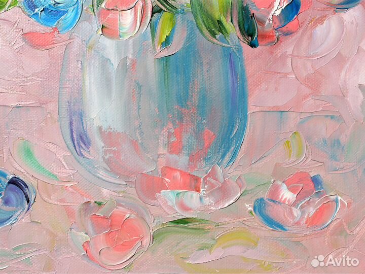 Букет цветов в вазе картина маслом на холсте