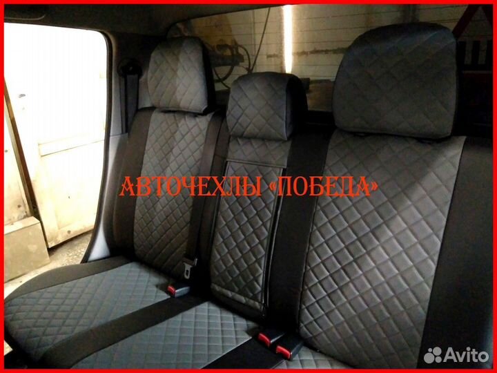 Чехлы Mitsubishi L200 из экокожи чёрно-серые Ромб