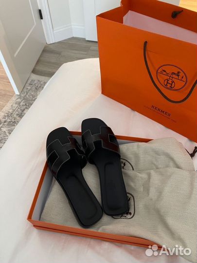 Шлепки тапки hermes черные