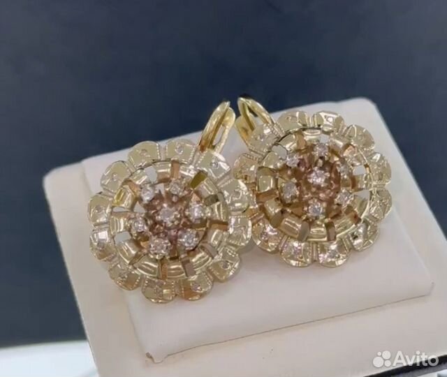 Золотые серьги с бриллиантами 583 пробы