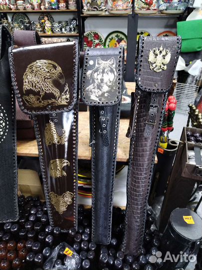 Шампуры в кожаных чехлах и получехлах