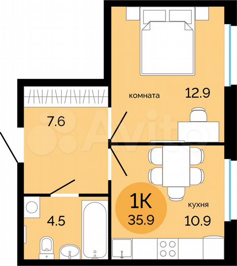 1-к. квартира, 35,9 м², 5/17 эт.