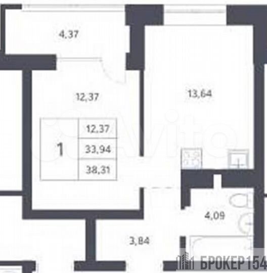 1-к. квартира, 33,9 м², 8/21 эт.