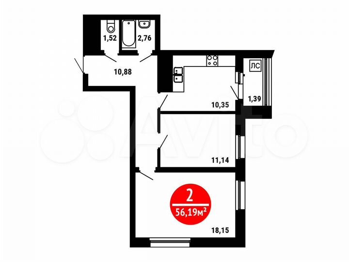 2-к. квартира, 56,2 м², 2/25 эт.