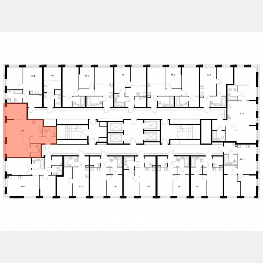 2-к. квартира, 51,8 м², 30/30 эт.