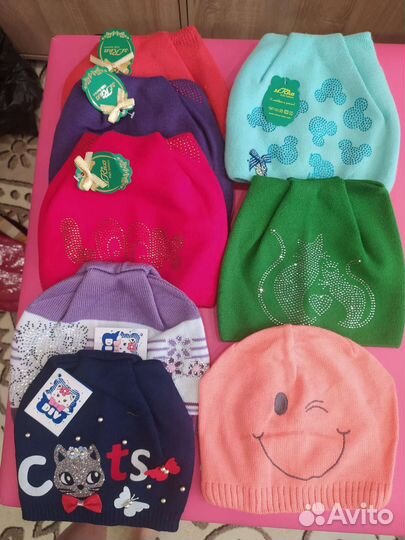 Шапка детская для девочки флисовая и тонкая