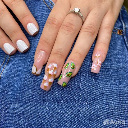 Наращивание, маникюр с покрытием гель-лак, педикюр