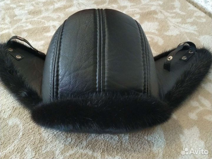 Шапка ушанка детская новая кожа и норка
