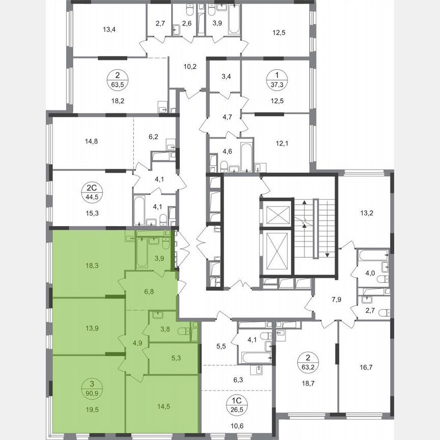 3-к. квартира, 90,9 м², 3/17 эт.