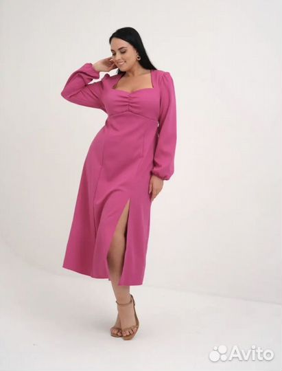 Розовое вечернее платье plus size