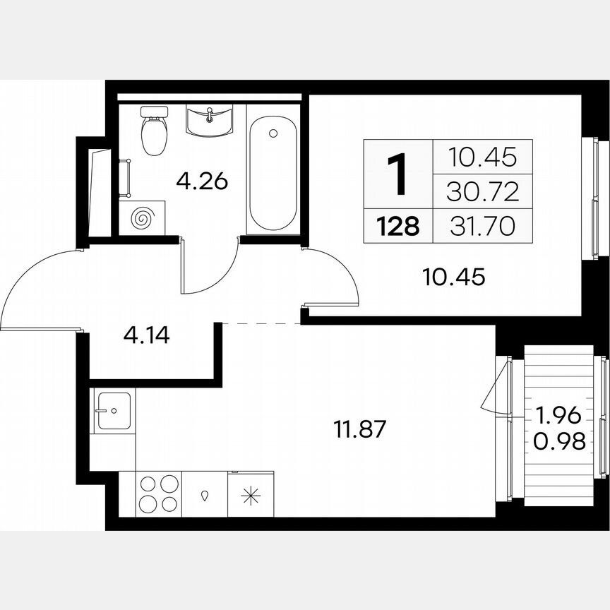 1-к. квартира, 31,7 м², 10/12 эт.