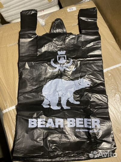 Майка пакет черный медведь 100шт/уп оптом