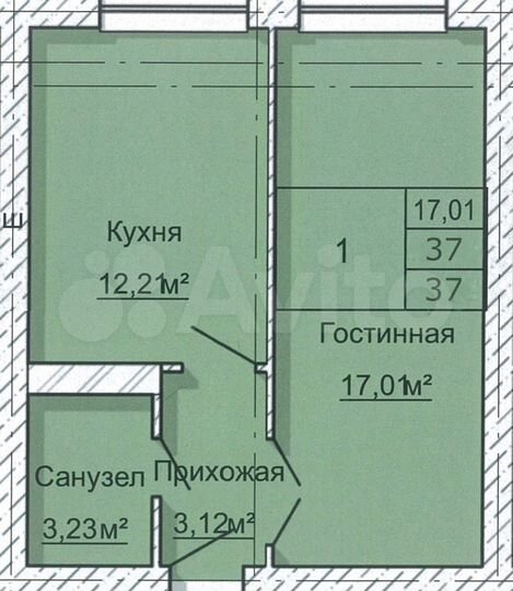 1-к. квартира, 37 м², 5/5 эт.