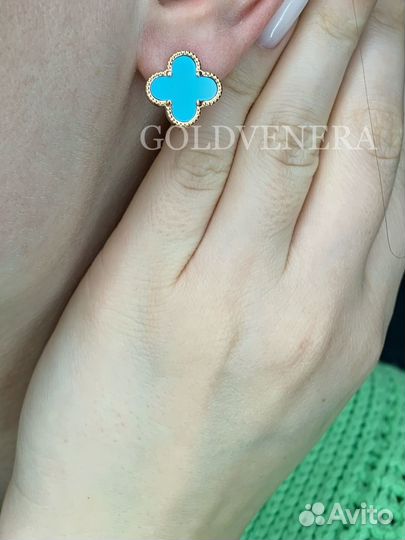 Золотой комплект клевера с бирюзой 585
