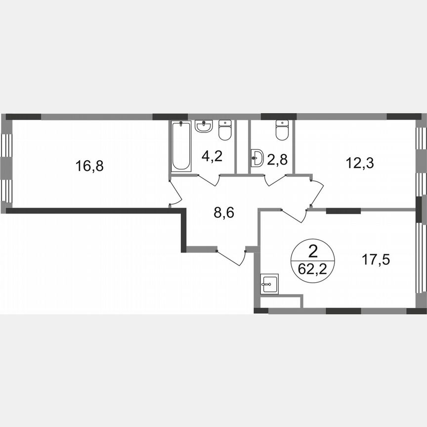 2-к. квартира, 62,2 м², 5/17 эт.
