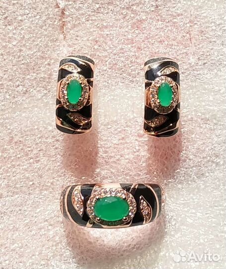 Серьги кольцо золото изумруд