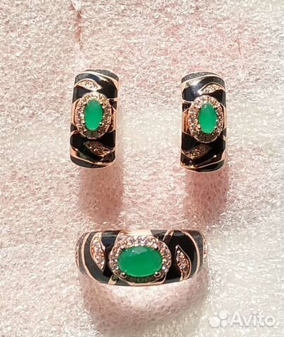 Серьги кольцо золото изумруд