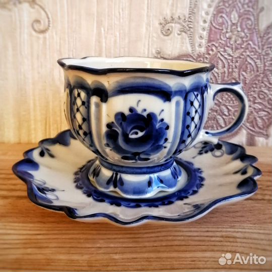 Чайная пара фарфор гжель новая