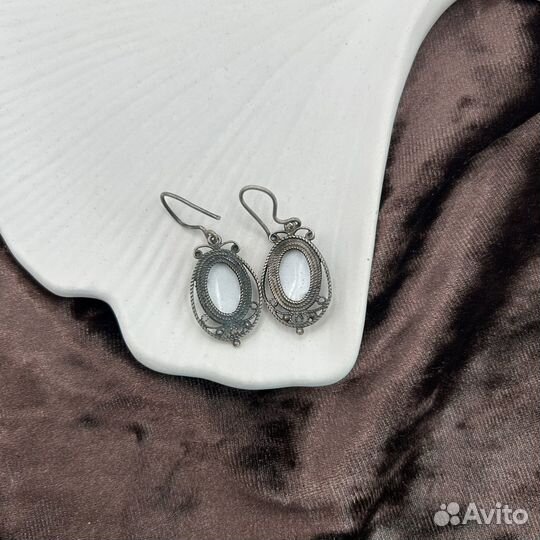 Советские винтажные мельхиоровые серьги, финифть