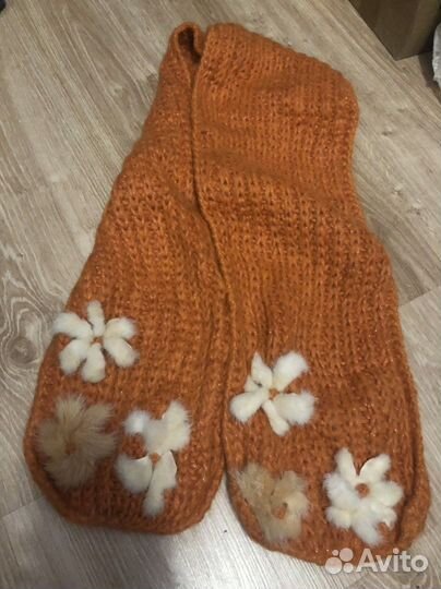 Женский шарф шапка с мехом