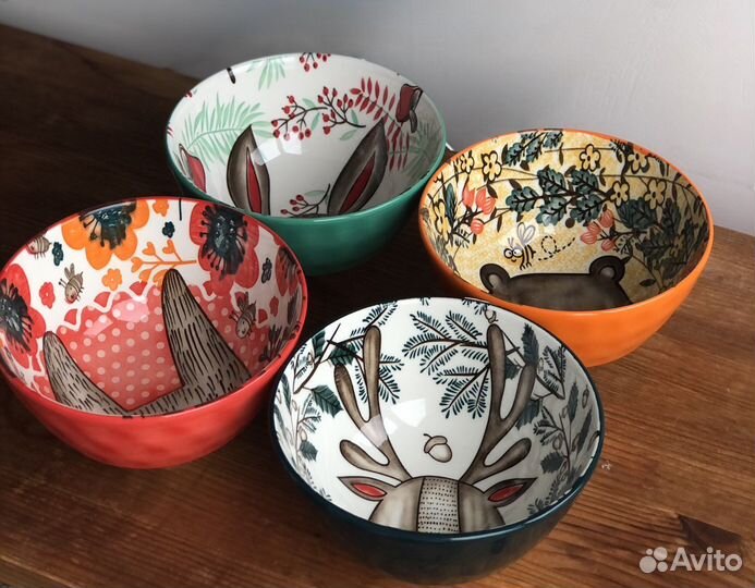 Керамические детские пиалы мишка заяц олень посуда