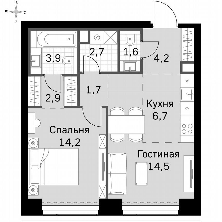 1-к. квартира, 52,4 м², 7/49 эт.