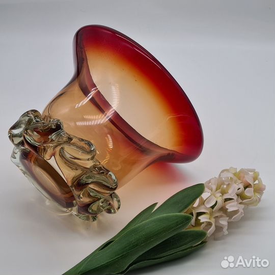 Ваза цветное гутное стекло винтаж СССР