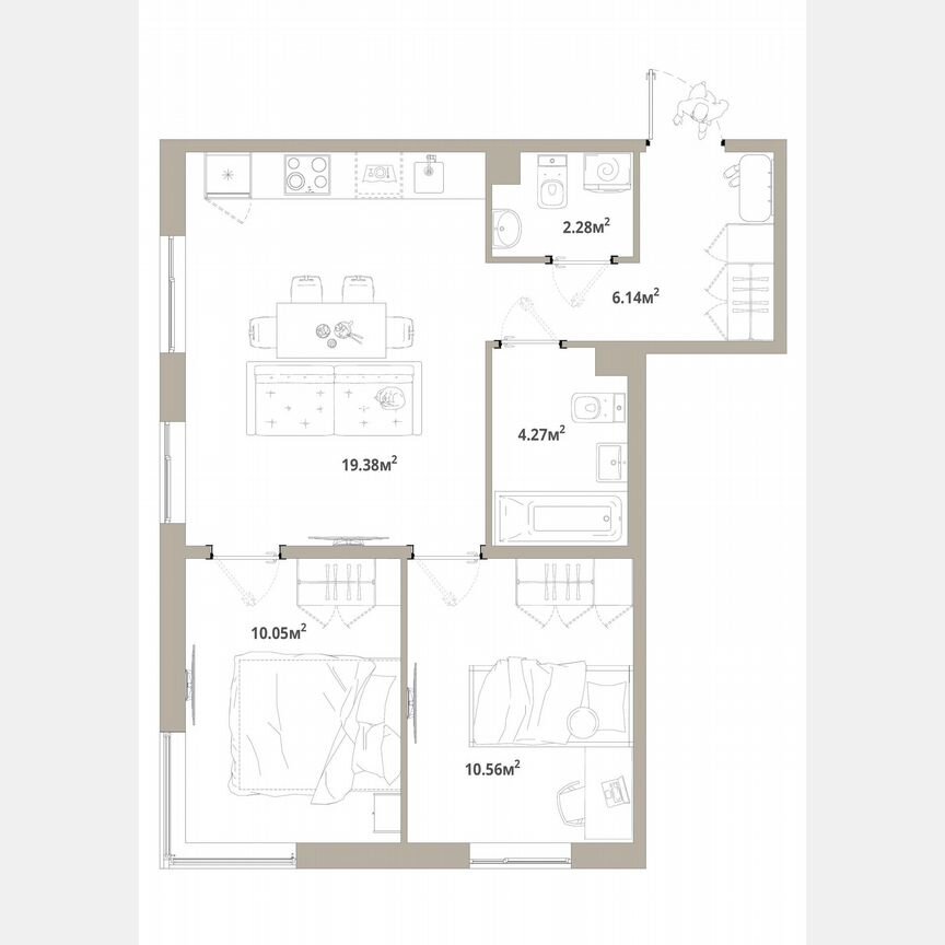 2-к. квартира, 52,7 м², 3/12 эт.