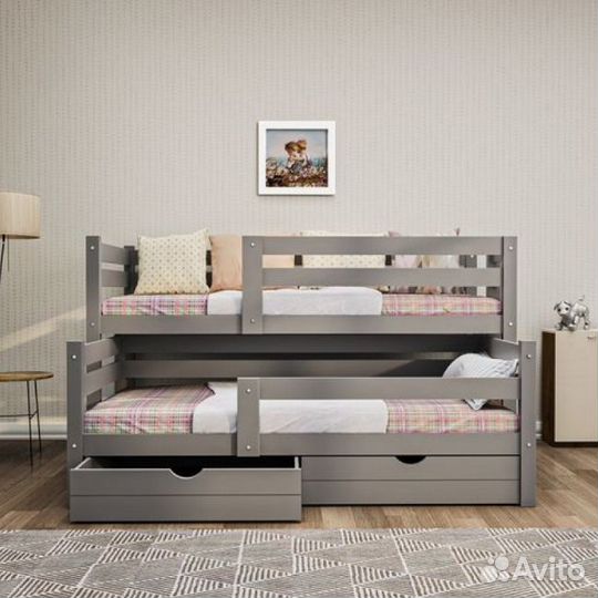 Детская кровать из березыс выкатным местом