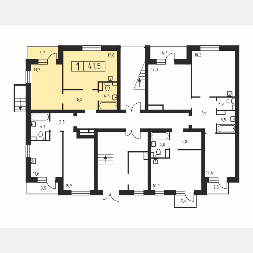1-к. квартира, 41,5 м², 1/3 эт.