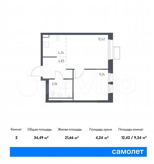 2-к. квартира, 34,5 м², 17/17 эт.