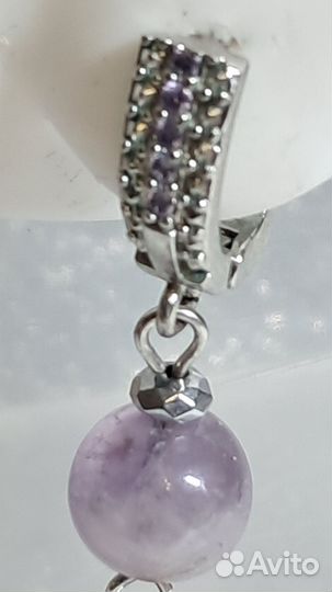 Серьги с аметистом и листиком