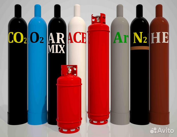 Кислород,ацетилен,пропан, аргон,азот,углекислота