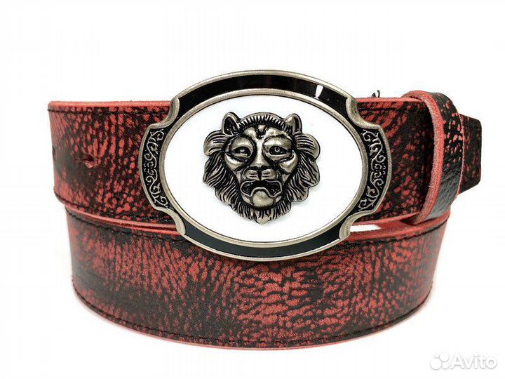 Кожаный ремень Лев 1610 red