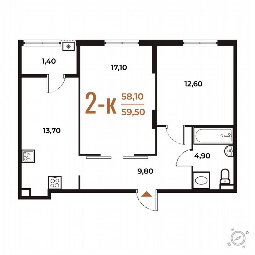 2-к. квартира, 59,5 м², 2/8 эт.